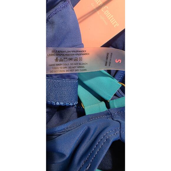 New Juicy Couture 1 Piece Halter Cut Out Swimsuit Color‎ Block Blue Red Small - Picture 4 of 5